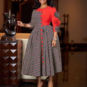 chinese dress ladies Solid Round Neckline Long Sleeve Dress