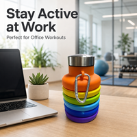 Bouteille d'eau en silicone arc-en-ciel sans BPA, pliable, télescopique, gobelet de sport coloré, anti-fuite, réutilisable, pour la salle de sport et les activités de plein air