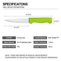 Emballage en boîte de couleur élégante, ensemble de 6 couteaux à éplucher, lame en acier inoxydable, manche en plastique, ustensiles de cuisine, ensembles cadeaux