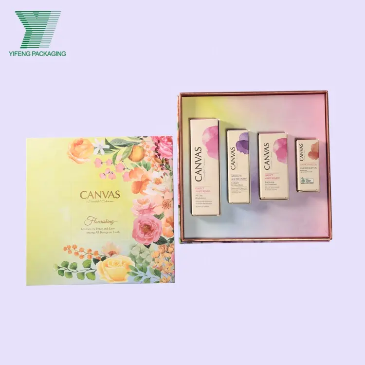 Elegante benutzer definierte Luxus weiße Pappkarton für Hautpflege-Set Kosmetik verpackungs box umwelt freundliche Verpackung Lippenstifte Box