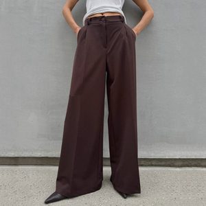 <span class=keywords><strong>Pantaloni</strong></span> da <span class=keywords><strong>Donna</strong></span> Enyami a Gamba Larga Elasticizzati a Vita Alta Marrone Casual da Lavoro Eleganti con Pieghe Frontali <span class=keywords><strong>Pantaloni</strong></span> Lunghi da Ufficio con Tasche - Product Image 1