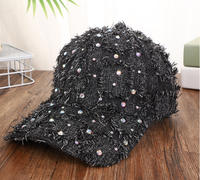 Casquette de baseball unisexe à strass scintillants et à carreaux, style trucker effiloché et vieilli, avec paillettes, réglable, pour les fêtes et le quotidien