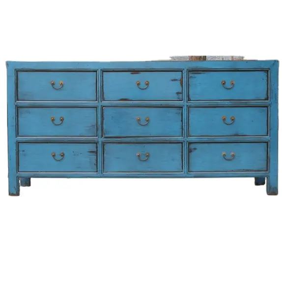 Armoire de rangement à neuf tiroirs, en bois, bleu, antique, chinois, nouvelle collection