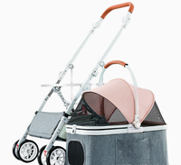 Poussette pour animaux de compagnie 3-en-1 en aluminium détachable avec hauteur de poignée réglable, 4 roues, pliable, sac en maille lavable pour chats et chiens