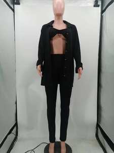 ملابس خريفية شتوية طقم قميص نسائي جاكيت + حمالة صدر + بنطال ضيق مكدس طقم من ثلاث قطع بدلات رياضية نسائية محبوكة - Product Image 5