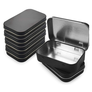 Empty Black Small Metal Tin Box with Lid Hinged Portable Tin Case for Soap, Mint, Cookie