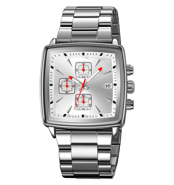 Quartz Square Charm Luxury Fashion Stainless Steel Watch for Men with Alloy Case Luminous Hands Date Display and Waterproof