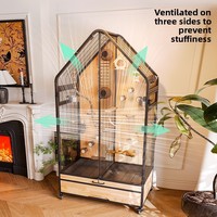 Cage à oiseaux panoramique de luxe en bois massif, conception de villa d'oiseaux de taille moyenne à grande avec bouton de bricolage mobile respirant pour animaux de compagnie