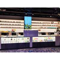 Vitrine de sol à plusieurs niveaux Comptoir en verre pour magasin de détail avec lumière RVB colorée Vitrine en verre pour magasin de fumée