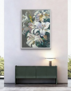 Peinture à l'huile originale peinte à la main, Lys Blanc, Impressionniste, Art floral sur <span class=keywords><strong>toile</strong></span>, Cadre en bois, Décoration écologique pour la maison, Salon - Product Image 6