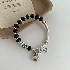 Black Agate S925 Sterling <b>Silver</b> Curved Tube Bracelet Vintage Chinese Style Lucky <b>Charm</b> Unisex Jewelry Everyday Wear - Product Image 5