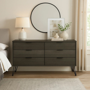 Modern Solid Wood & Glass <b>6</b>-<b>Drawer</b> Lighted Dresser with Luxury Storage for Bedroom - Product Image 1