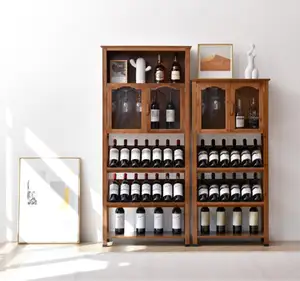Wein Display Holz Wein regale Flaschen schrank Stand halter Home Bar Küche Lagerung Organizer Retro Wein regal mit Tür