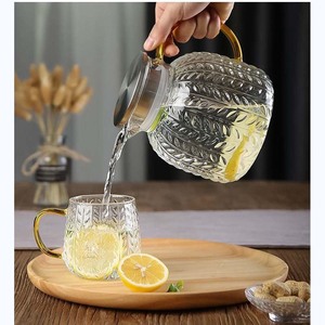 Vente chaude en gros Bouteille d'eau froide en verre transparent à motif d'épi <span class=keywords><strong>de</strong></span> <span class=keywords><strong>blé</strong></span>, grande capacité pour la préparation du thé - Product Image 5