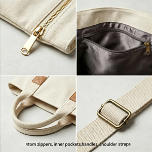 Factory Price Medium Size Large Capacity Canvas <b>Tote</b> Bag with Zipper Pockets Crossbody Strap and Made in China - Product Image 2