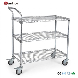 Heavy Load 3 Layers Adjustable Chrome Metal <b>Wire</b> Storage Rack Rolling <b>Wire</b> <b>Shelving</b> Trolley - Product Image 1