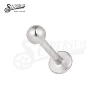 SUPERSTAR ASTM F136 Titane Classique à Filetage Interne, Finition Polie Haute Brillance, Boule Plate, Labret, Stud pour Lèvre, Bijou de Piercing