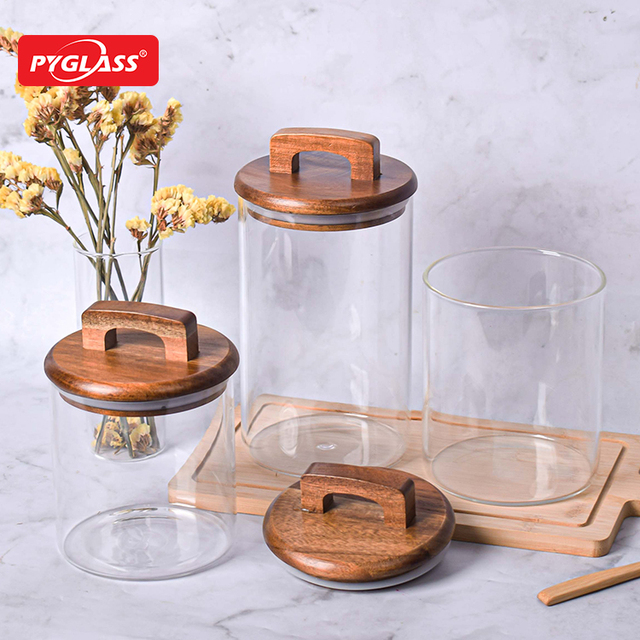 High Borosilicate Glass Cookie Candy Honey Food Glass Storage Jar with Airtight Bamboo Lid Storage tank Glass sealed Jar