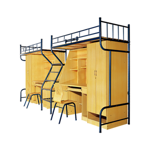 Modern Queen Size <strong>Loft</strong> <strong>Bed</strong> <strong>with</strong> <strong>Desk</strong> for School Dormitory Apartment Hotel/Commercial Use Metal Iron Round Tube Bunk <strong>Bed</strong> - Product Image 3