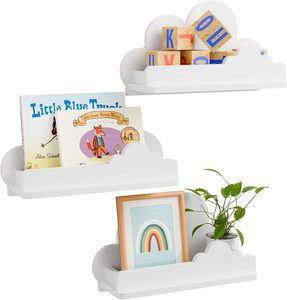 Estantería decorativa de madera con nubes blancas, estante flotante de madera, figura <span class=keywords><strong>pequeña</strong></span>, estante montado en la pared, 202407 - Product Image 2