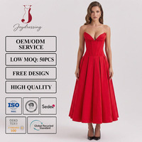 Robe Midi Corset Rouge Élégante Joydressing, Col Cœur Sans Bretelles, Plissée à Baleines, Robes de Soirée, Vente en Gros Personnalisée