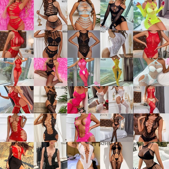 Sexy Fishnet Rhinestone Bodystocking Lingerie Sex Crotchless Bodysuits Crystal Lingerie