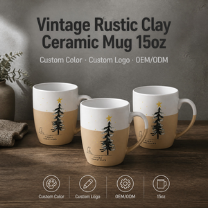 Taza <span class=keywords><strong>de</strong></span> Café <span class=keywords><strong>de</strong></span> Cerámica Grande Personalizada al por Mayor, Estilo Rústico Moderno Vintage, Color Gris Blanco, 15 oz - Product Image 1