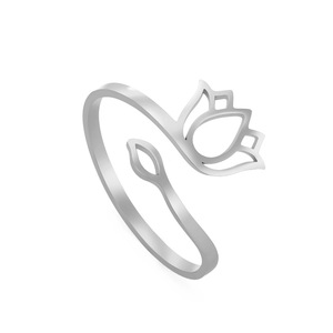 HP Hollow <span class=keywords><strong>Lotus</strong></span> Flower Anillos de joyería chapados en oro de 18K Anillos de acero inoxidable 304 Anillo de diseño personalizado a prueba de agua - Product Image 5