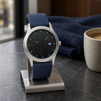 Montre-bracelet pour homme d'affaires, boîtier en alliage, bracelet en cuir véritable, montre à quartz pour tenue quotidienne