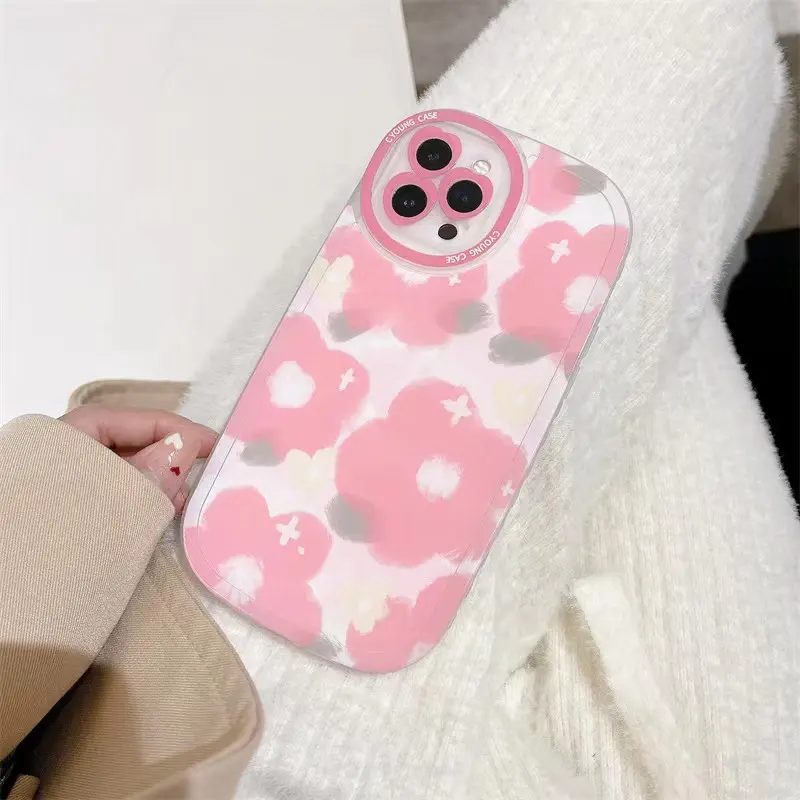 Wholesale Floral Printing Transparent Background Pink Flower Girly Heart Mobile Phone Case For Iphone 14 13 12