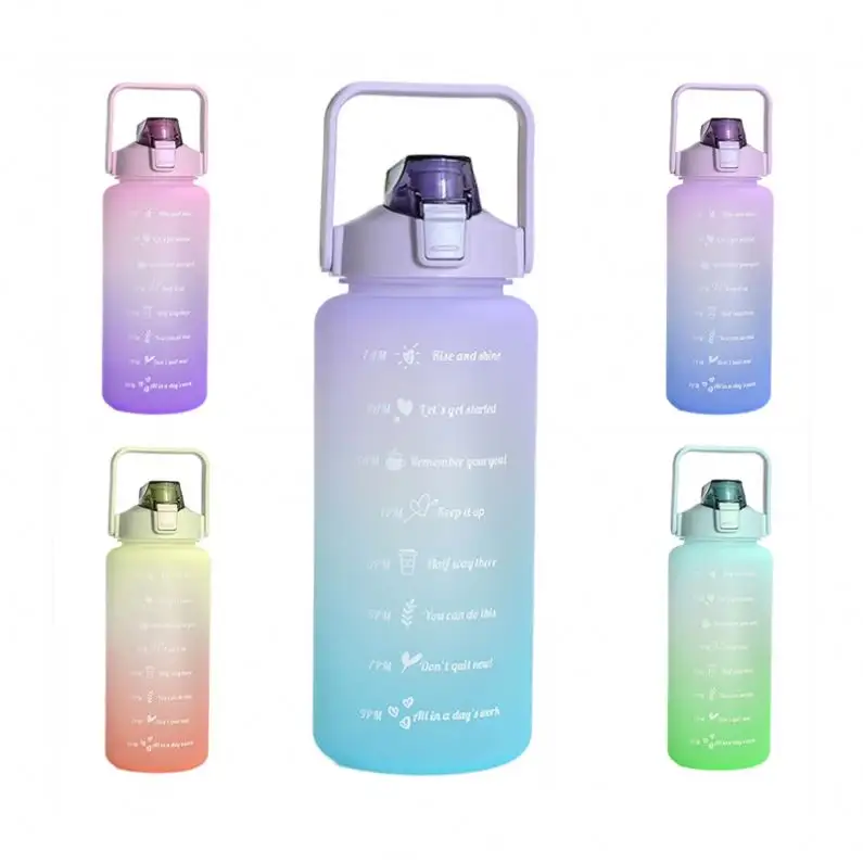 2L dung tích lớn nhựa thể thao chai nước BPA miễn phí phòng tập thể dục miệng rộng 2000ml nước Jug uống chai với thời gian đánh dấu và rơm