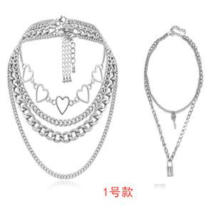 Collar Retro Punk Hip Hop Europeo Americano de Varias Capas con Dijes de Corazón de Aleación de Zinc para Mujer, Conjunto de Joyería para Fiesta - Product Image 1