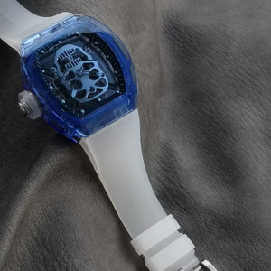 A Trendy New Street-style Fully Transparent <b>case</b> Tourbillon Blue Charm 20mm Rubber Strap Men's Sports <b>Watch</b> - Product Image 3