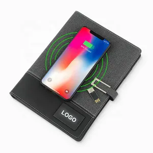 Carpeta A5 de cuero Pu para regalo de negocios, cubierta de diario, Powerbank inalámbrico, Notebook con unidad Flash Usb