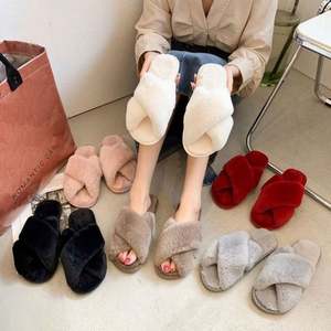 Chaussons respirants en fausse fourrure colorée pour femme, pour l'hiver, l'automne et le printemps, sept couleurs, à bout ouvert croisé, en coton et fourrure - Product Image 3