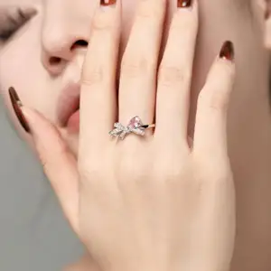 Dylam superventas anillo de pera verde anillo de boda de piedra Zirconia cúbica Cz 925 anillos de nudo de lazo de plata esterlina joyería conjunto de mujer