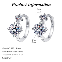 S925 gümüş küpe rodyum kaplama mizaç basit küpe DEF yuvarlak kesim moissanit küpe kadın 0.6ct