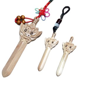 Porte-clés pendentif épée en bois de pêche Hongju Pavilion, tête de dragon sculptée, petit accessoire pour breloque de sac - Product Image 5