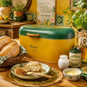 Contenitore per Pane in <span class=keywords><strong>Latta</strong></span> Opaca Vintage con Manico in Legno, Scatola <span class=keywords><strong>Portapane</strong></span> in Ferro per Cucina e Casa - Product Image 4