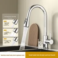 Robinet de cuisine extractible pour hôtel, mural ou sur comptoir, eau chaude et froide, tête de pulvérisation rotative, mitigeur en céramique à poignée unique
