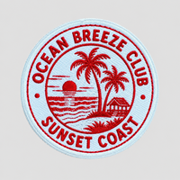 Écusson personnalisé brodé Ocean Breeze Club, motif coucher de soleil, palmiers et plage, pour vestes, sacs, chapeaux et vêtements AWELLS
