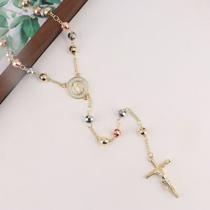 Gran oferta, collar de <span class=keywords><strong>Rosario</strong></span> en forma de Y con cuentas de Virgen Guadalupe, cadenas cruzadas de latón católico, regalo religioso cristiano - Product Image 3
