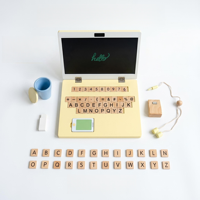 Ensemble d'ordinateur portable et de tablette en bois avec lettres magnétiques, jeu interactif Montessori, ordinateur pour enfants pour l'apprentissage de l'alphabet