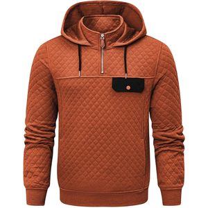 Custom Men's Loose <b>Quilted</b> <b>Hoodie</b> Casual Long Sleeve Quarter-Zip Pullover Sweatshirt Pockets XL Size Polyester/Cotton - Product Image 5