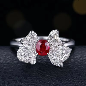 Bague de fiançailles SGARIT en rubis, nœud papillon, 0,58 carat, rubis rouge sang de pigeon naturel, or blanc 18 carats, bague en pierres précieuses de rubis - Product Image 1