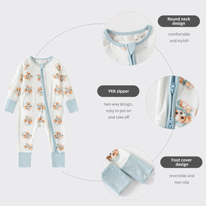Customizable Digital Print Four Months Winter Wildlife Kids Face Animals Dog Bear Print Soft Bamboo Baby <strong>Pyjamas</strong> 2 Piece - Product Image 2
