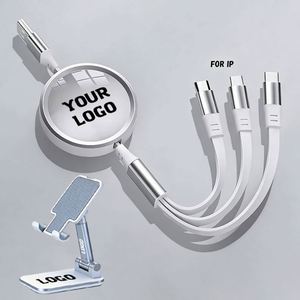 Promotion Gift Triple Port Retractable Charging <b>Cable</b> for <b>Micro</b> and <b>USB</b> C Devices Silicone Flat Perfect Travel <b>Cable</b> - Product Image 1