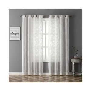 OWENIE Paisley Cotton Thread Embroidery Slub Curtains for Bedroom Sheer Insulated Room Darkening Window Treatments