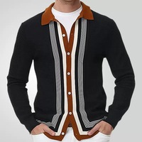 Cardigan en tricot à rayures et blocs de couleur pour homme, col boutonné, manches longues, style décontracté et professionnel, printemps, automne, hiver