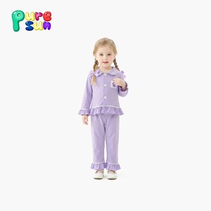 Детская пижама Puresun: Комплект из 100% хлопка с воротником поло для девочек, однотонный, оптом от производителя - Product Image 2